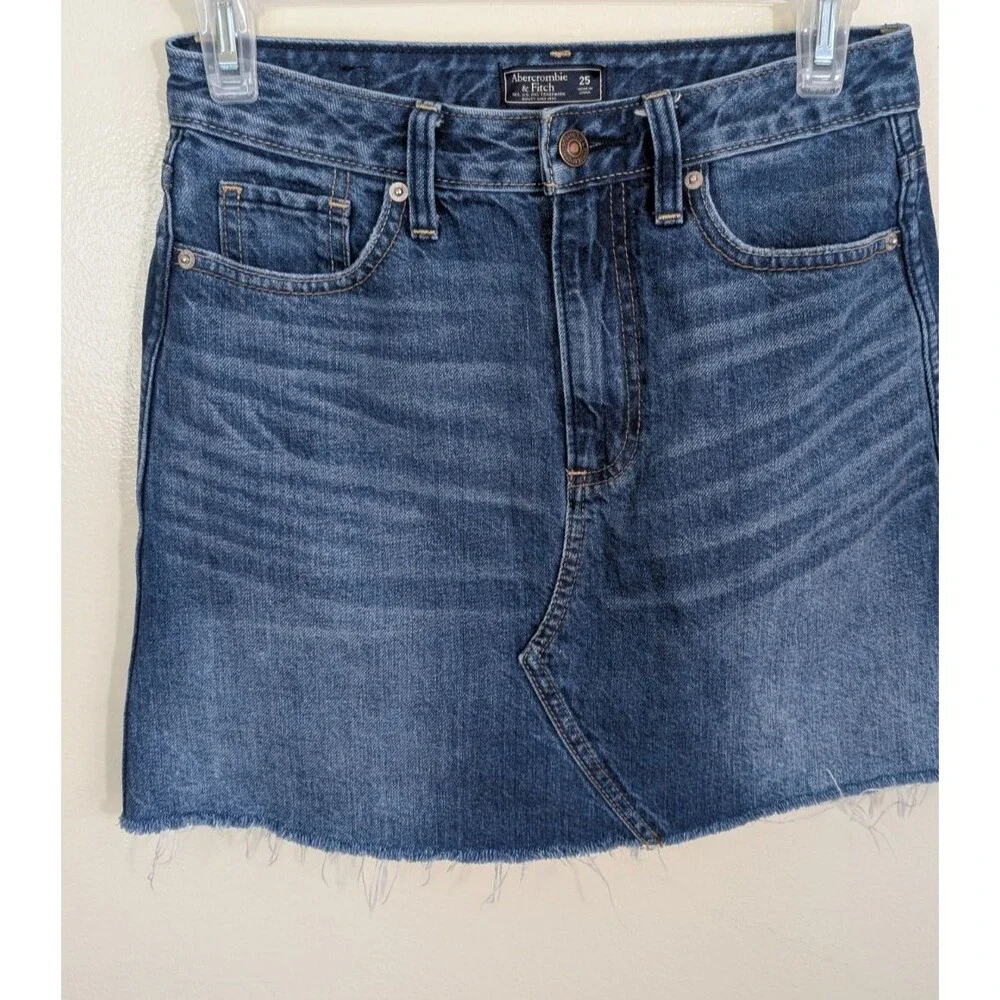 Abercrombie & Fitch Denim Mini Skirt Raw Hem Cotton Y2K Western Size 25